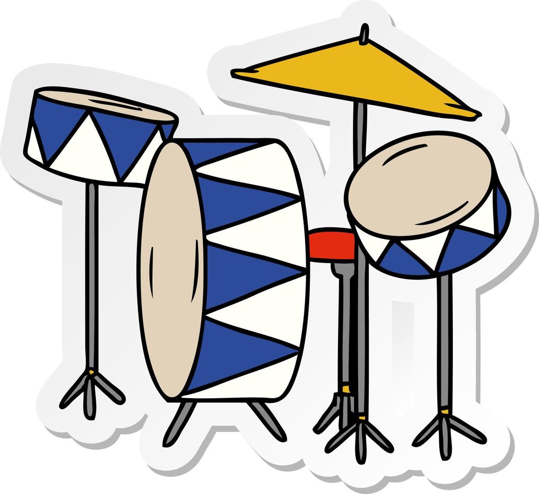 sticker cartoon doodle van een drumstel vector