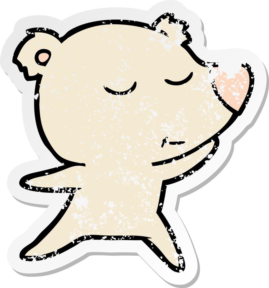 verontruste sticker van een vrolijke cartoon-ijsbeer die danst vector