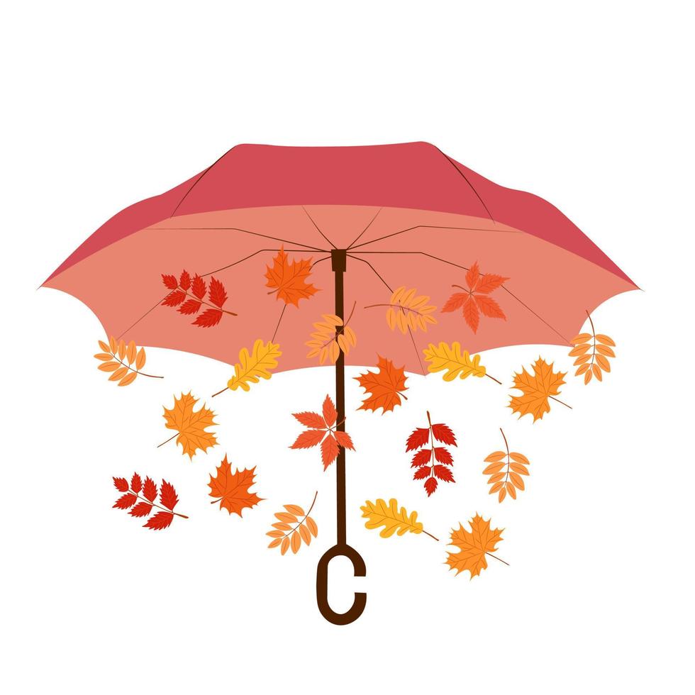 vector illustratie van Open paraplu met herfst bladeren in vlak stijl.paraplu in herfst boho kleuren