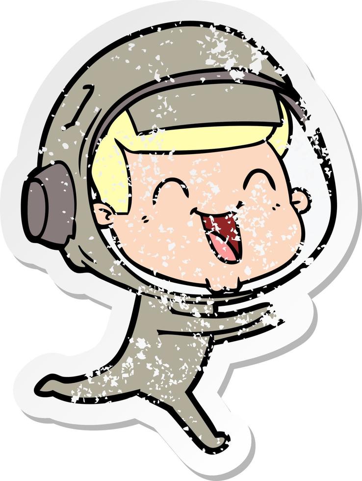 noodlijdende sticker van een happy cartoon-astronaut vector