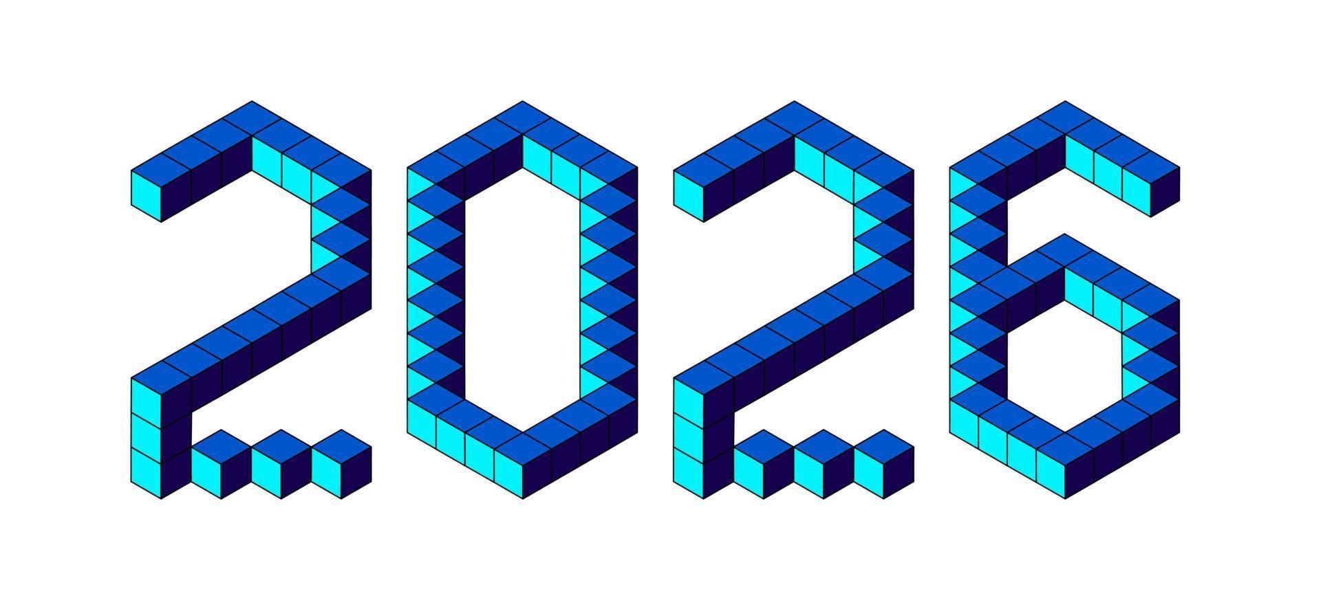 nieuw jaar 2026 ontwerp van blauw kubussen Aan wit. 8 beetje isometrische stijl. vector
