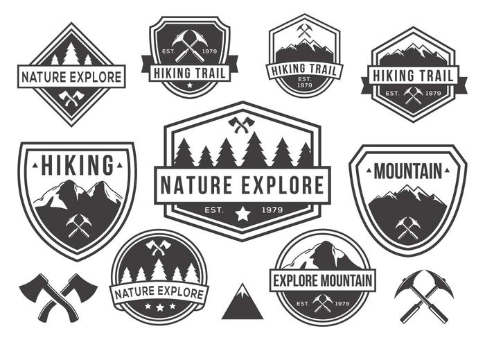 Gratis Berg en Natuur Badges Vector Zwart-wit