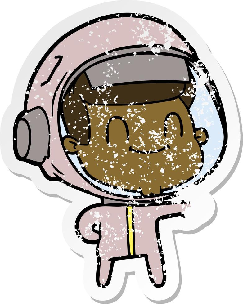 noodlijdende sticker van een happy cartoon astronaut man vector