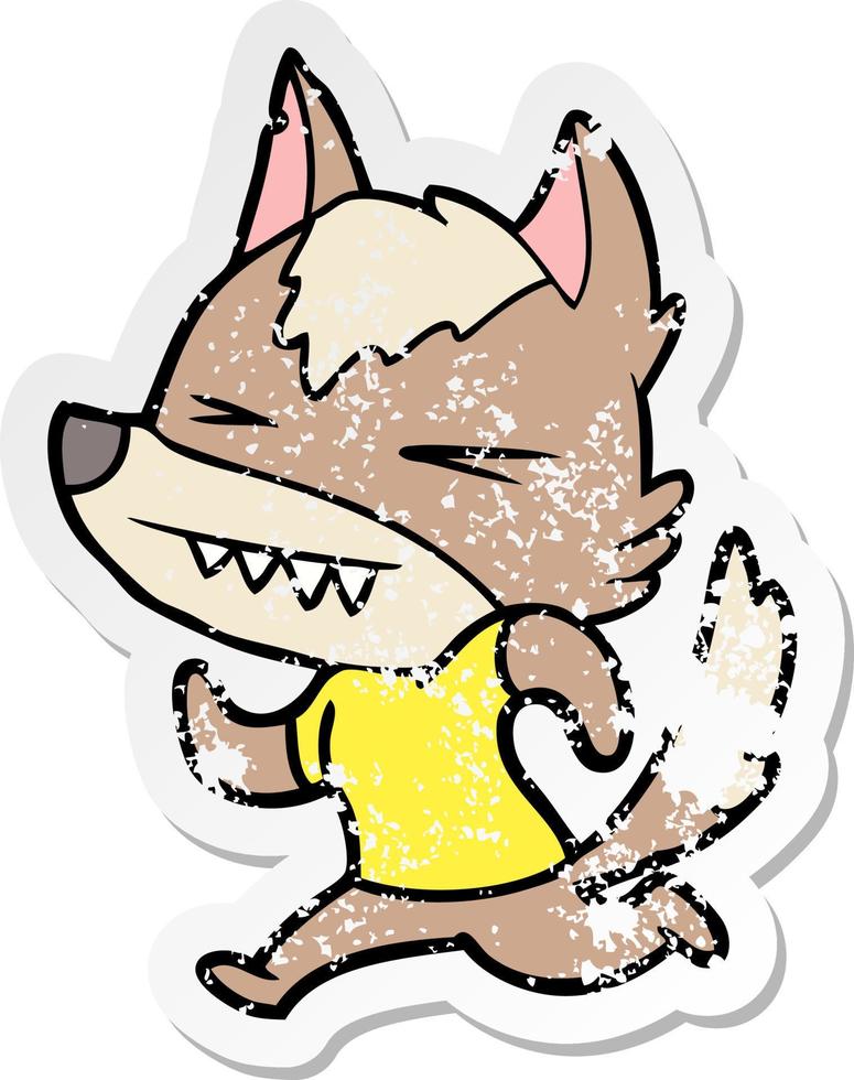 verontruste sticker van een boze wolf cartoon vector