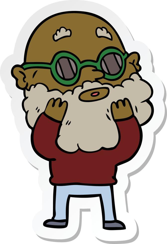 sticker van een tekenfilm nieuwsgierige man met baard en zonnebril vector