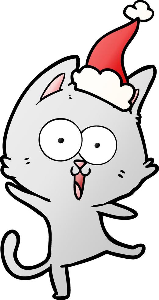 grappige gradiëntcartoon van een kat die een kerstmuts draagt vector