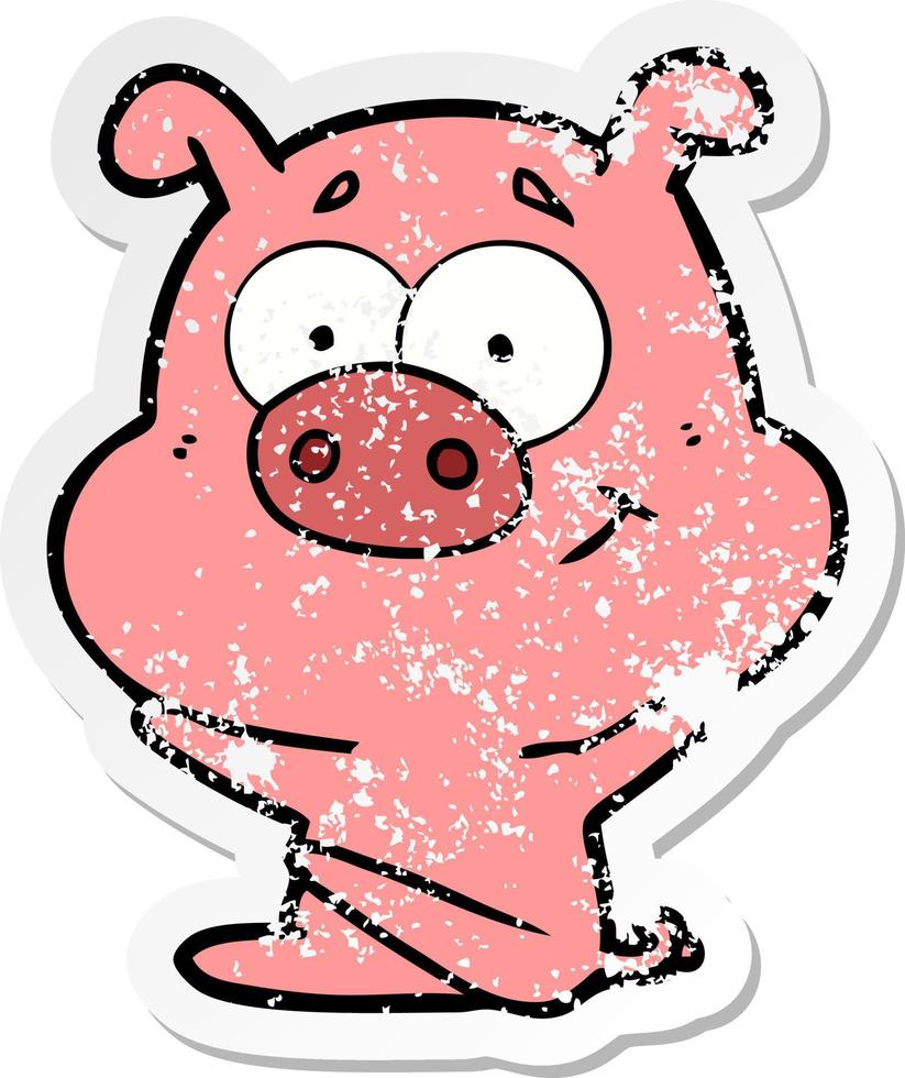 noodlijdende sticker van een happy cartoon varken vector