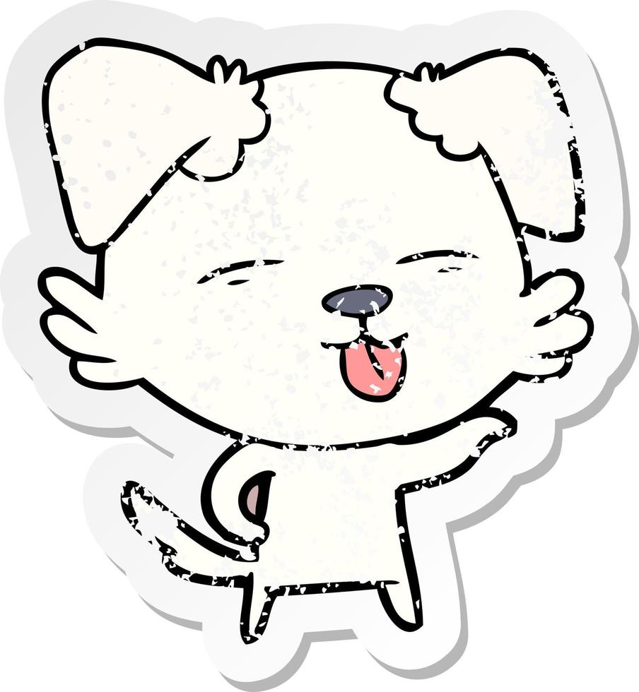 verontruste sticker van een tekenfilmhond die tong uitsteekt vector