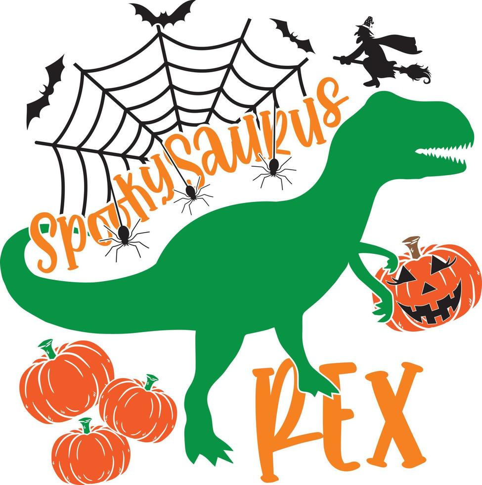 spookachtig saurus rex pompoen, halloween vrachtwagen, gelukkig halloween, vector illustratie het dossier