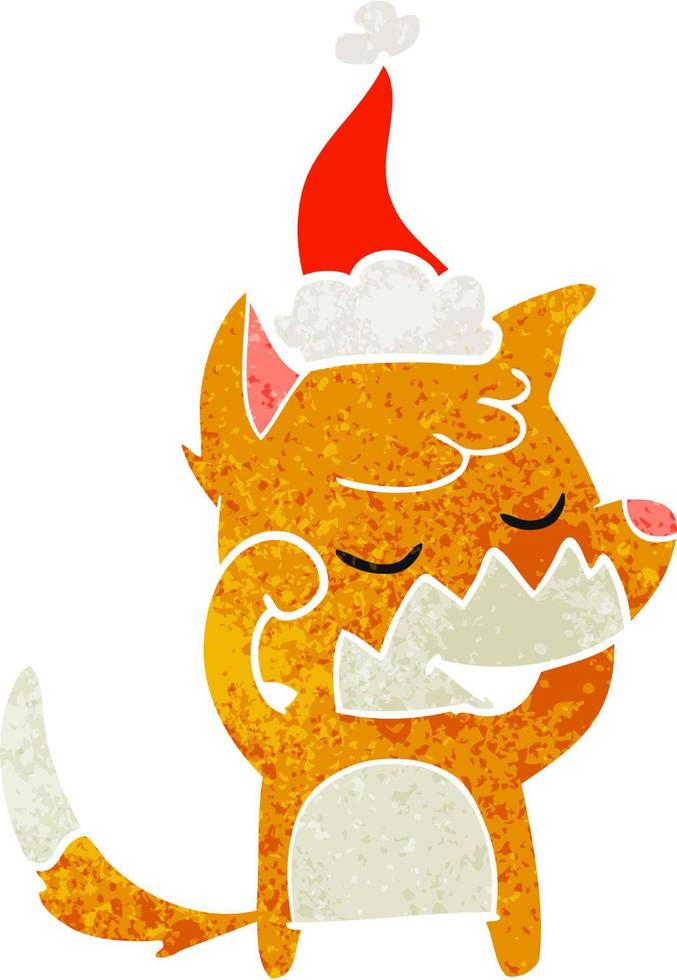vriendelijk retro tekenfilm van een vos ontwaken omhoog vervelend de kerstman hoed vector