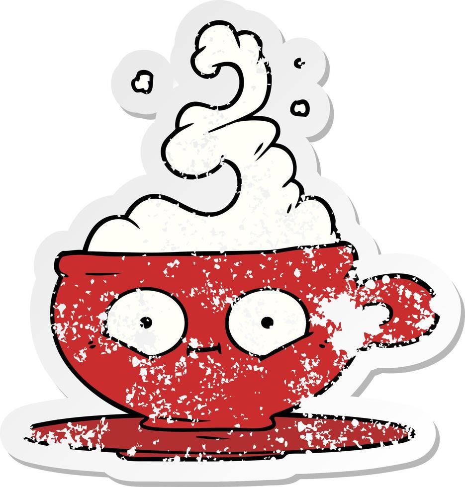noodlijdende sticker van een cartoon warme kop koffie vector