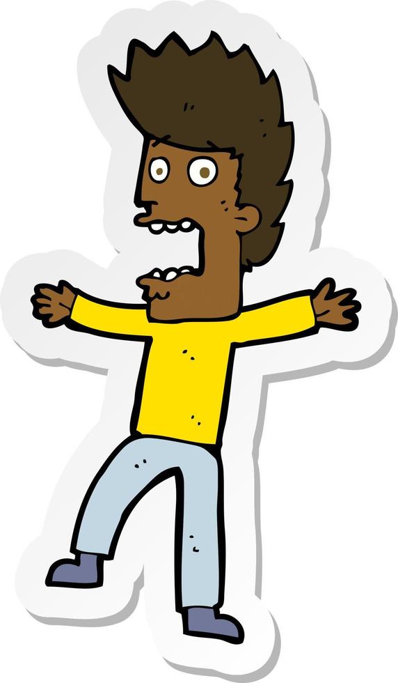 sticker van een cartoon doodsbange man vector