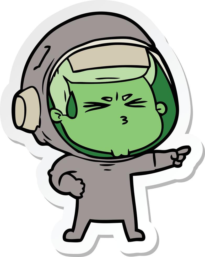sticker van een cartoon gestresste astronaut vector