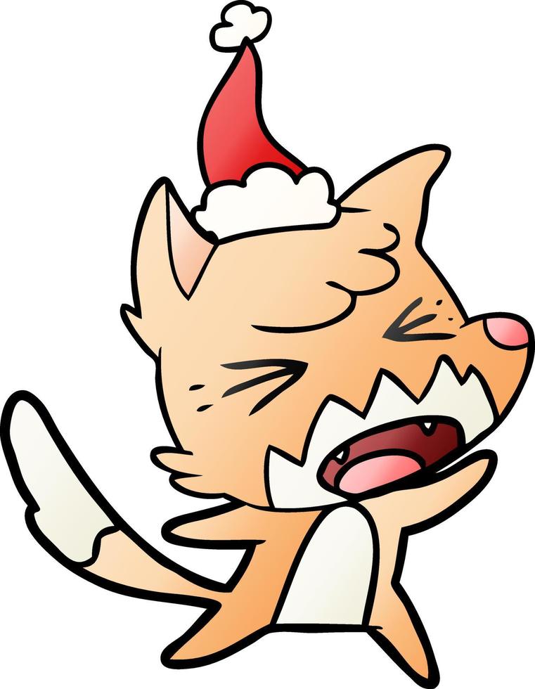 boos helling tekenfilm van een vos vervelend de kerstman hoed vector