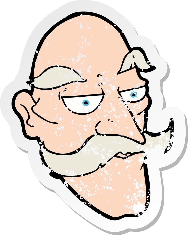 retro noodlijdende sticker van het gezicht van een cartoon oude man vector