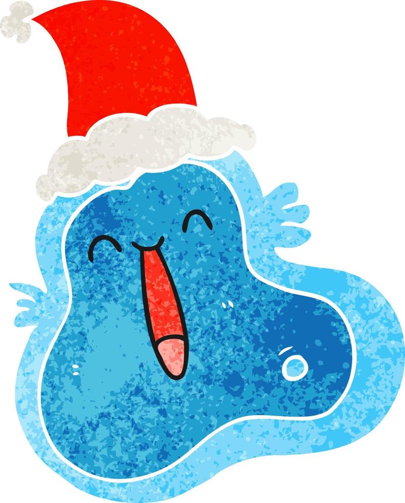 retro cartoon van een kiem die een kerstmuts draagt vector