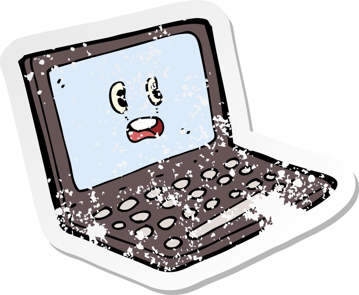 retro noodlijdende sticker van een cartoon laptopcomputer vector