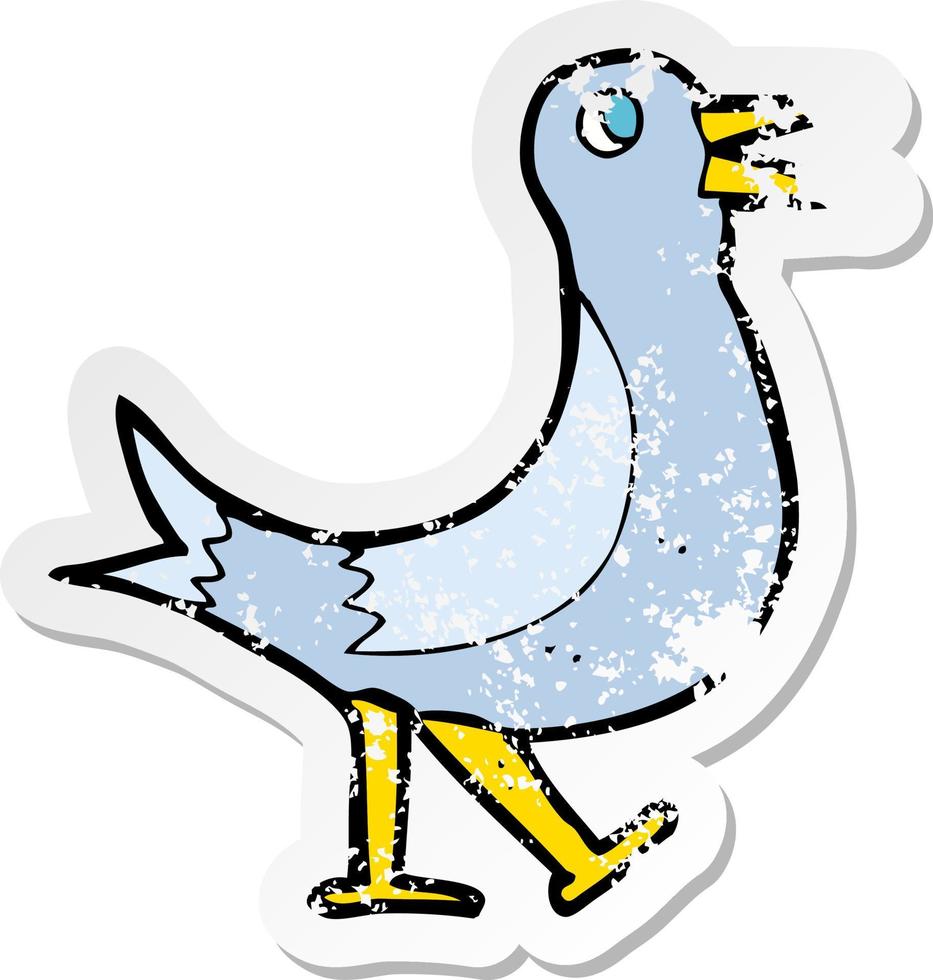 retro noodlijdende sticker van een cartoon wandelende vogel vector