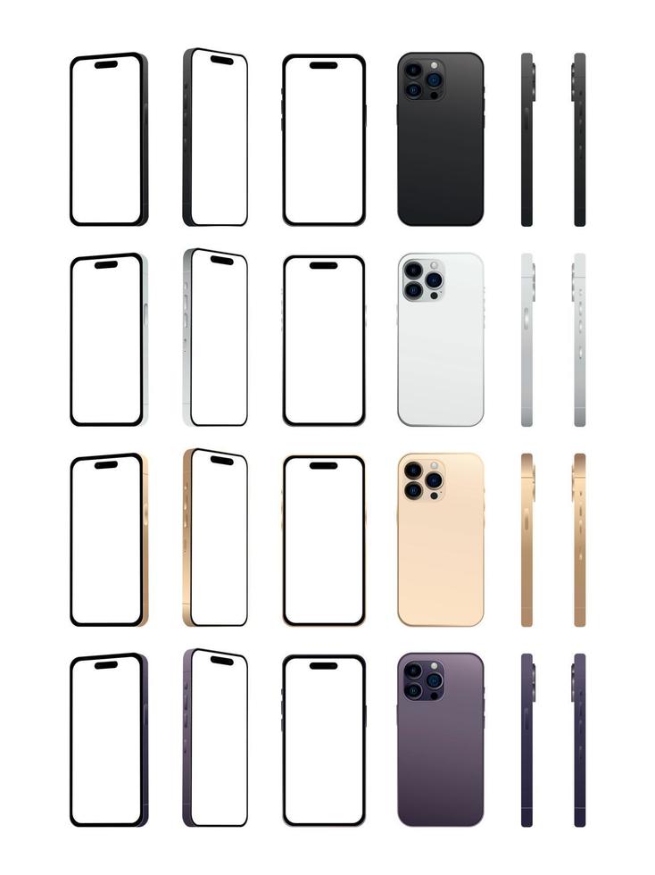 reeks van 24 stuks nieuwigheid modern smartphone 14 pro, origineel kleuren, Sjablonen voor reclame - vector
