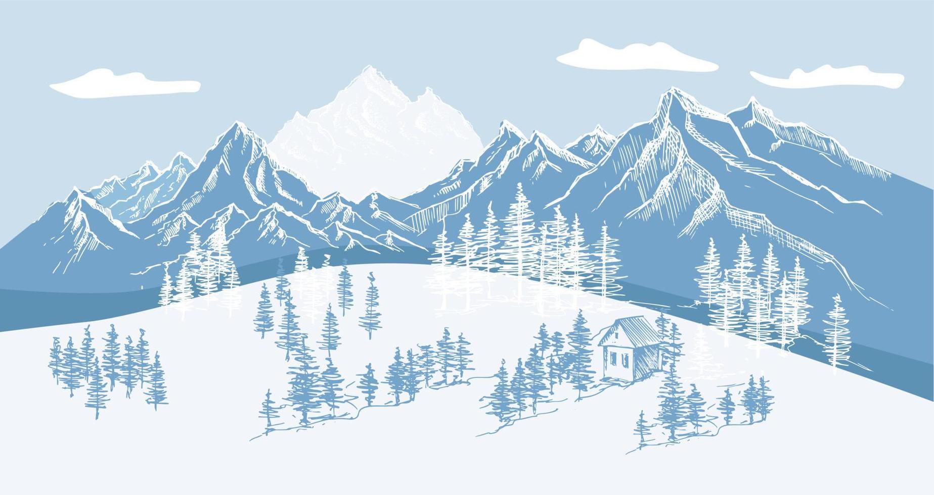 berglandschap, met de hand getekende illustratie vector