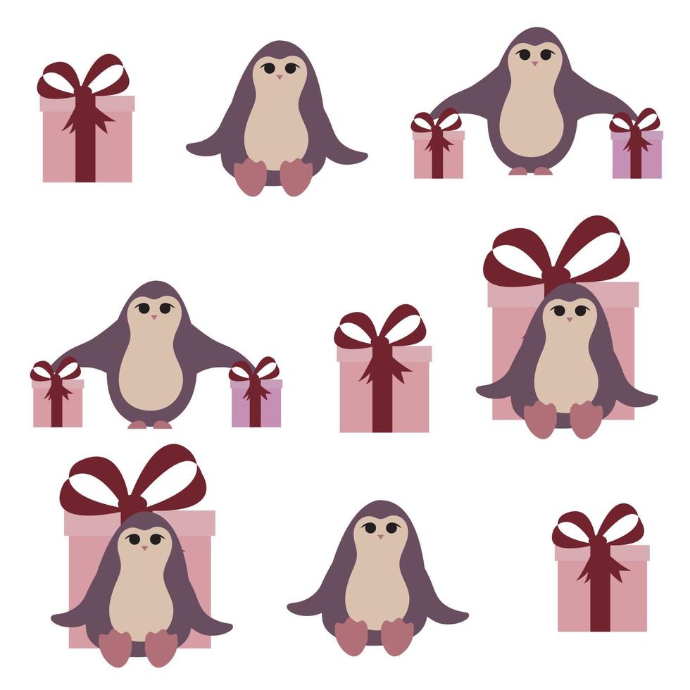 schattig pinguïns met geschenken. naadloos patroon. vector illustratie.