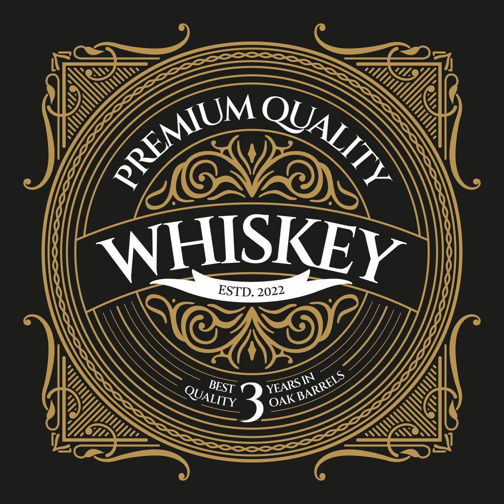 whisky overladen wijnoogst Victoriaans typografie logo ontwerp met decoratief sier- floreren kader vector