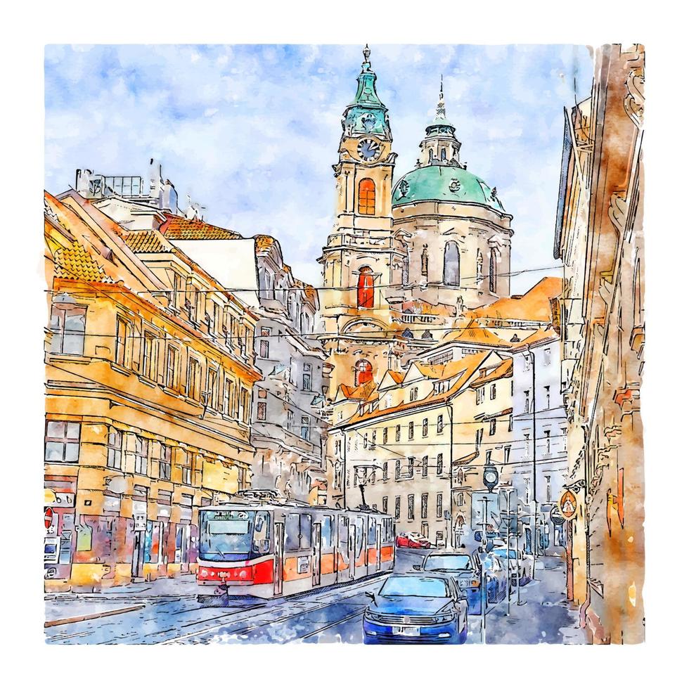 praag tsjechische republiek aquarel schets hand getekende illustratie vector