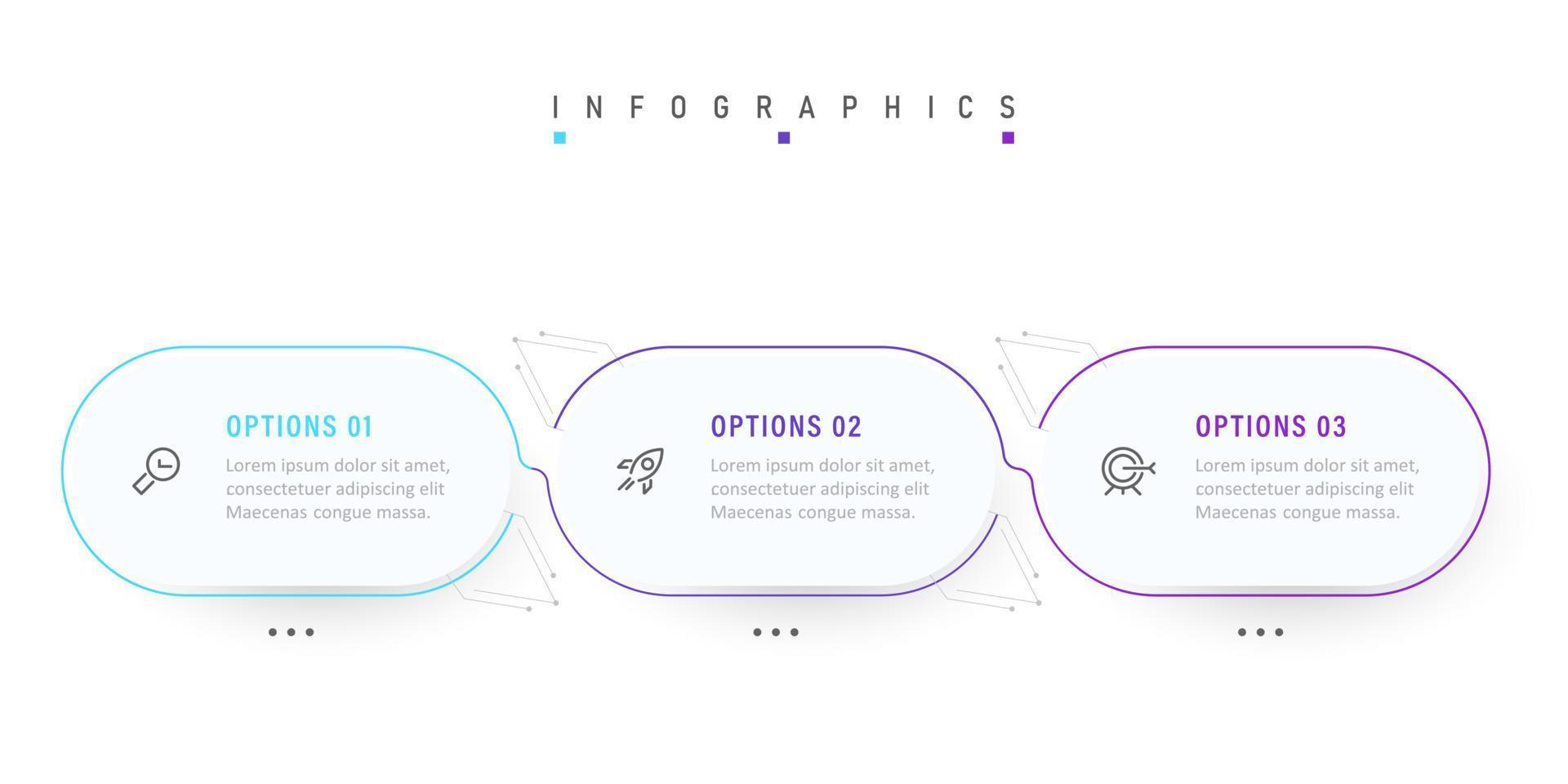 vector infographic labelontwerpsjabloon met pictogrammen en 3 opties of stappen. kan worden gebruikt voor procesdiagram, presentaties, workflowlay-out, banner, stroomschema, infografiek.