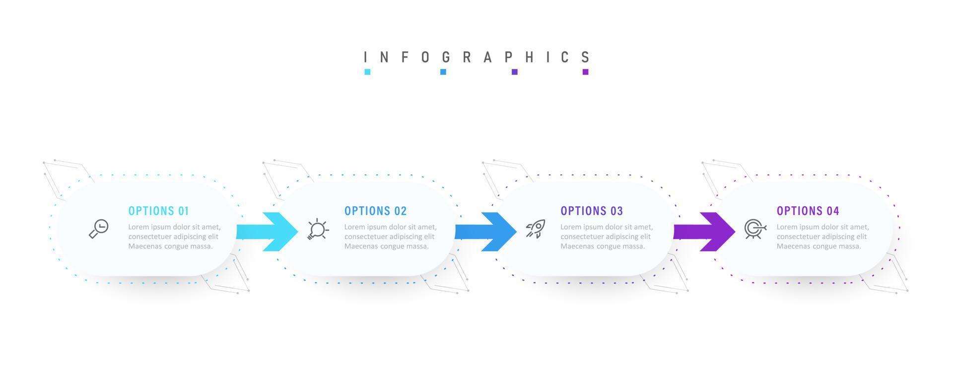 vector infographic labelontwerpsjabloon met pictogrammen en 4 opties of stappen. kan worden gebruikt voor procesdiagram, presentaties, workflowlay-out, banner, stroomschema, infografiek.