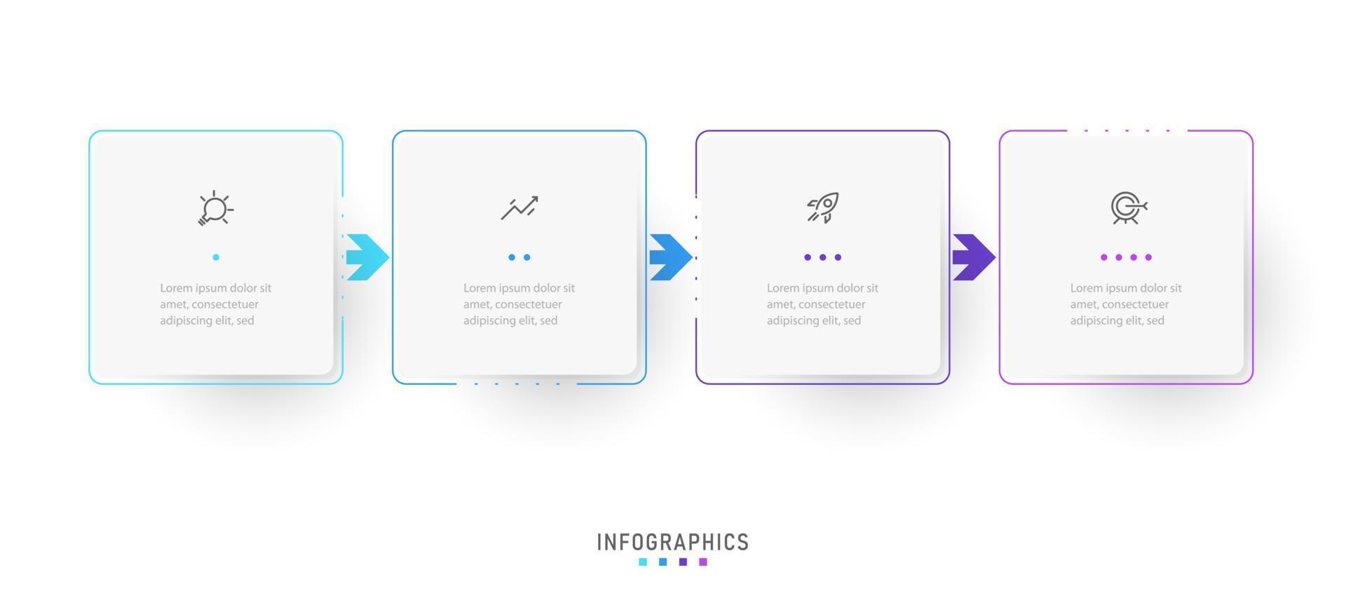 vector infographic labelontwerpsjabloon met pictogrammen en 4 opties of stappen. kan worden gebruikt voor procesdiagram, presentaties, workflowlay-out, banner, stroomschema, infografiek.