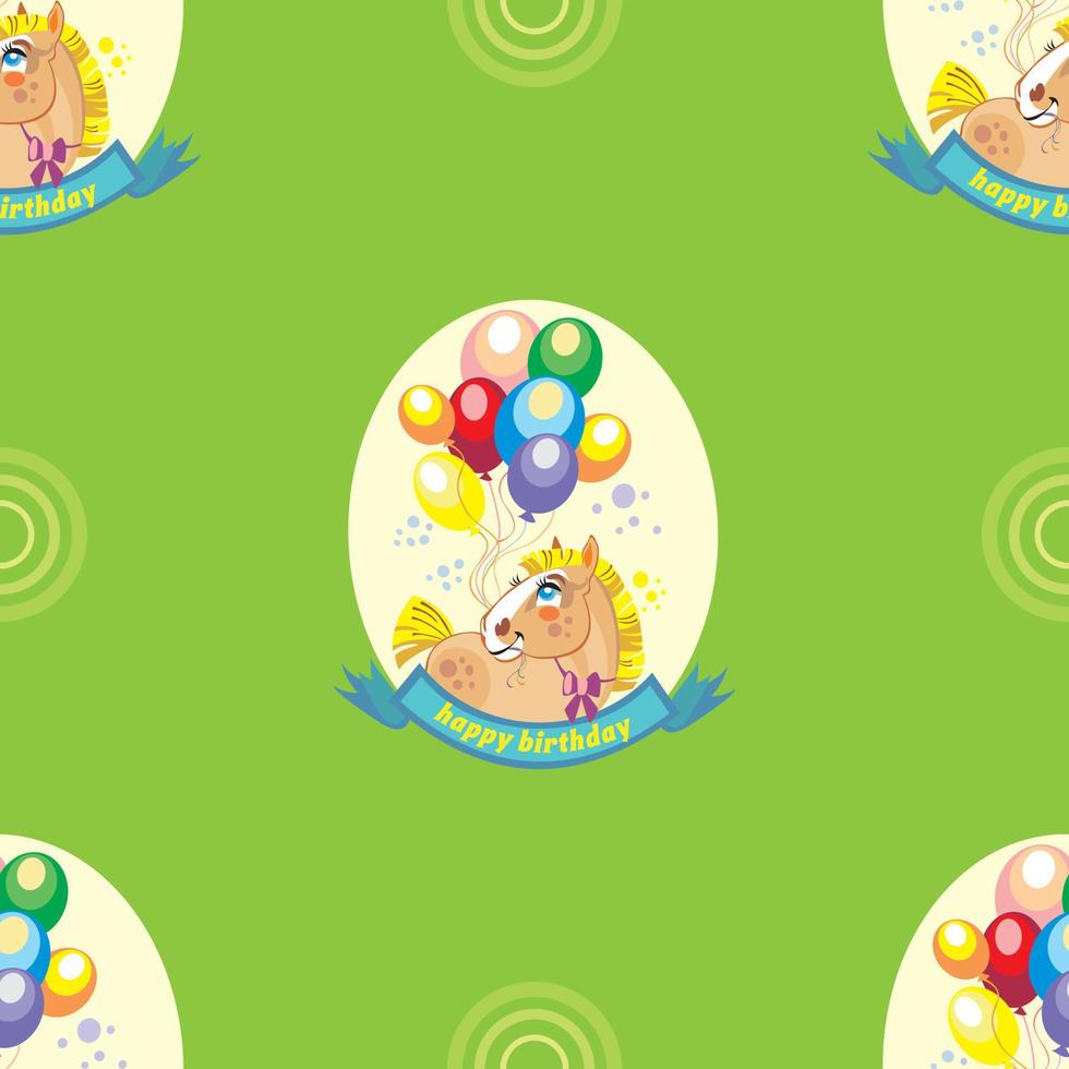 naadloos vector patroon met pony en ballonnen Aan groen achtergrond