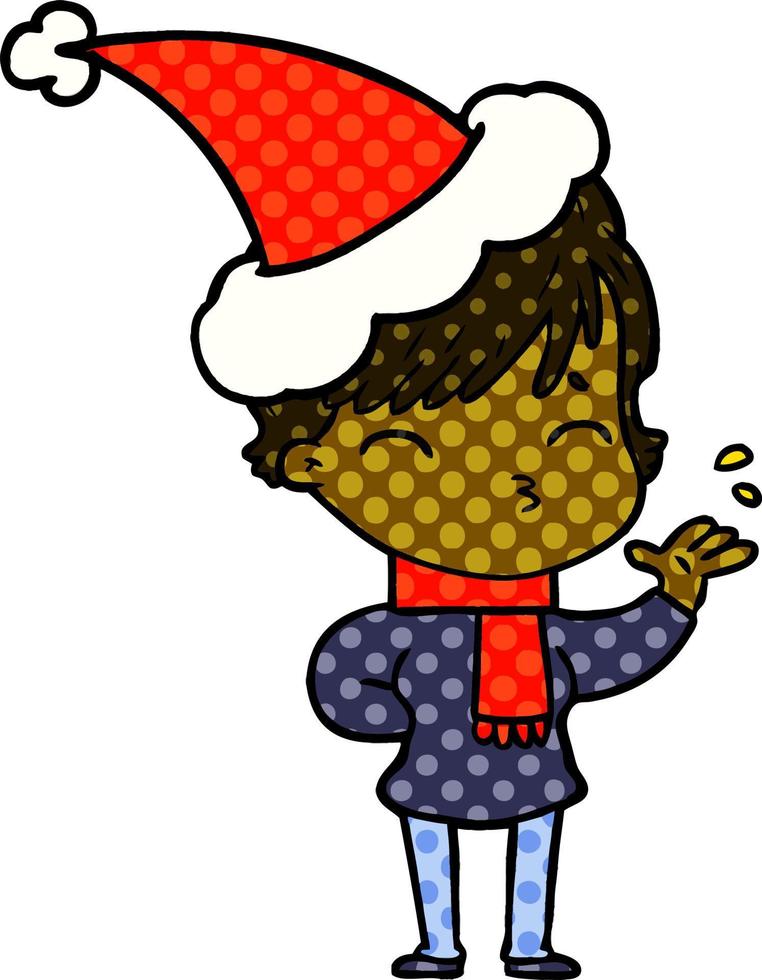 grappig boek stijl illustratie van een vrouw denken vervelend de kerstman hoed vector