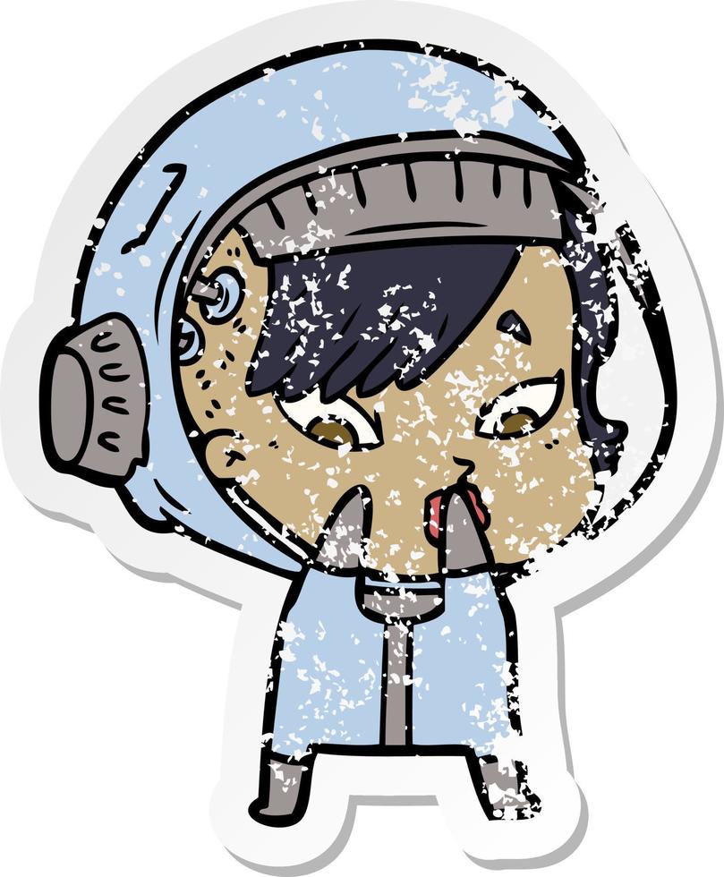 verontruste sticker van een cartoon-astronautvrouw vector