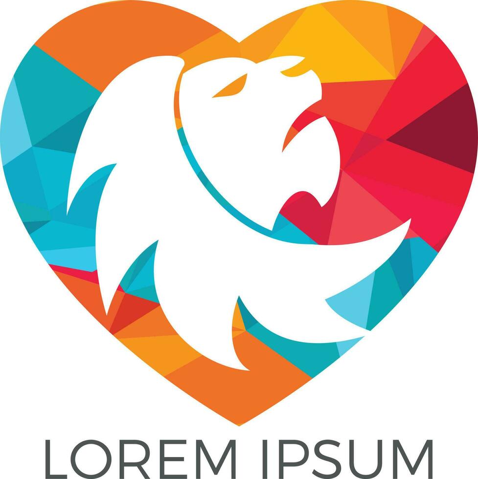 leeuw hart vorm logo vector. wild leeuw hoofd grafisch illustratie. vector