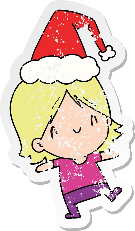 kerst verontruste sticker cartoon van kawaii meisje vector