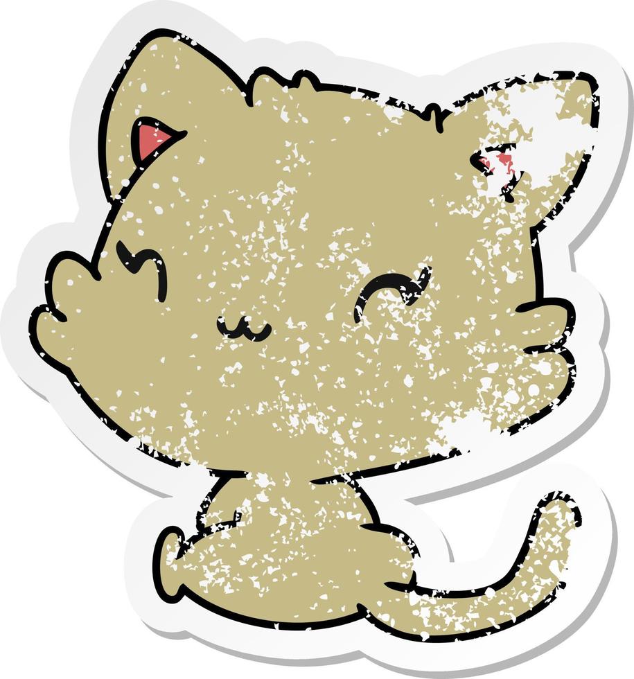 verontruste sticker cartoon van schattig kawaii kitten vector