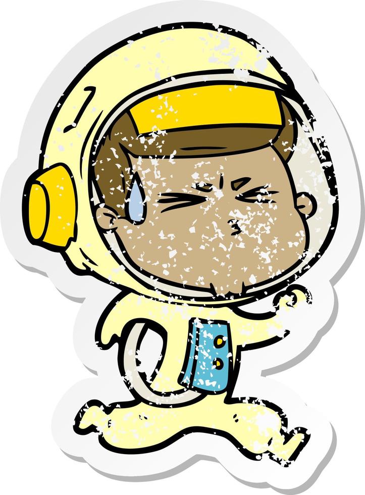 verontruste sticker van een cartoon gestresste astronaut vector