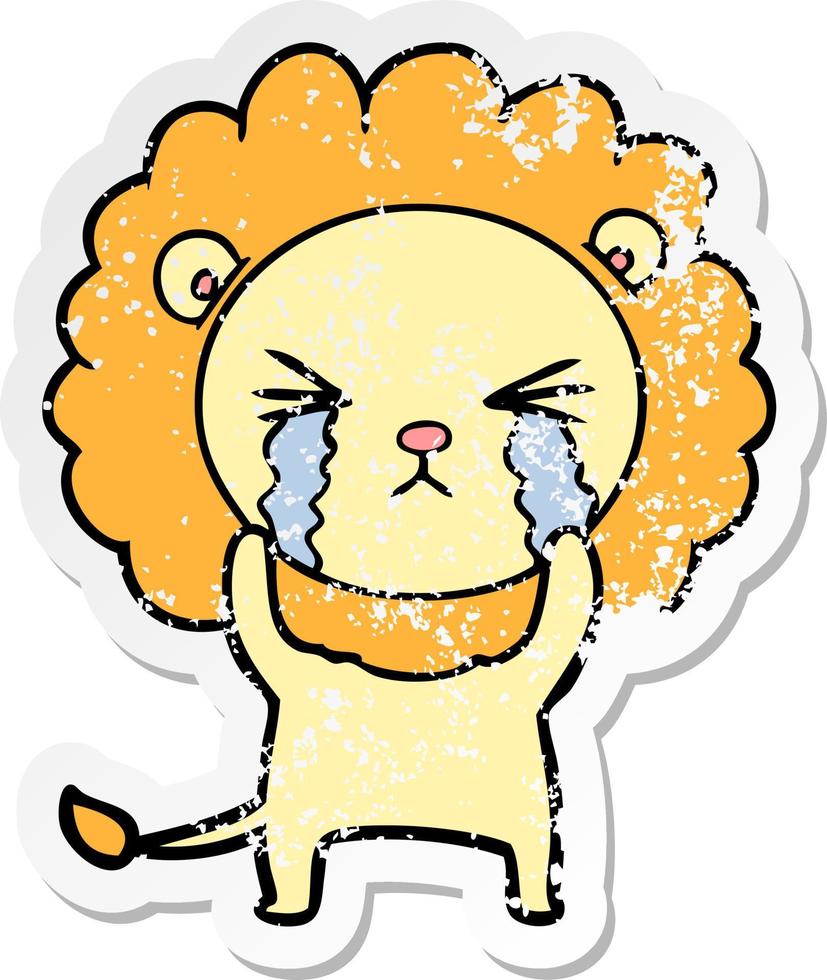 verontruste sticker van een cartoon huilende leeuw vector