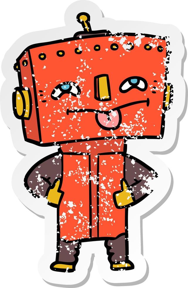 noodlijdende sticker van een tekenfilmrobot vector