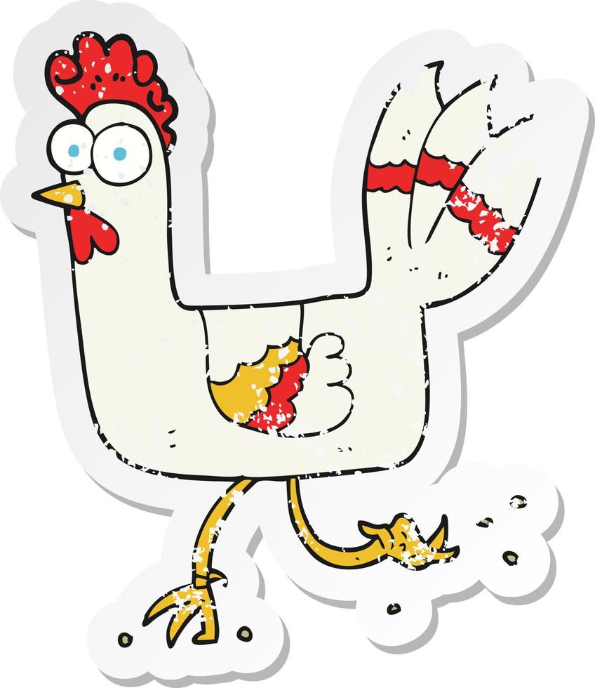 retro verontrust sticker van een tekenfilm kip rennen vector