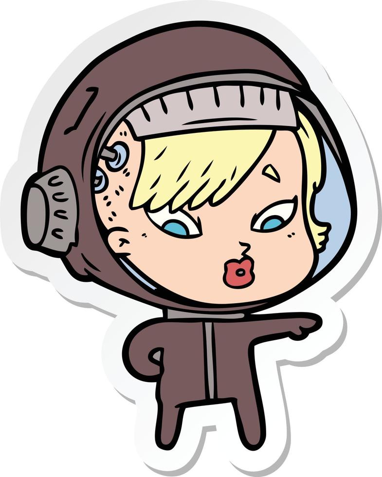 sticker van een cartoon-astronautvrouw vector