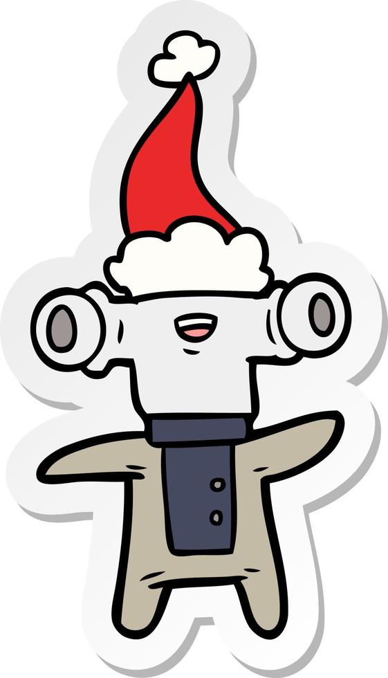 vriendelijke sticker cartoon van een alien met een kerstmuts vector
