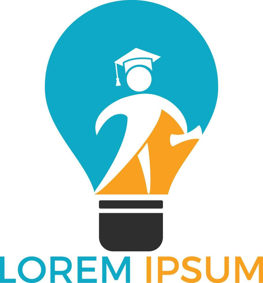 licht lamp en leerling logo ontwerp. onderwijs concept sjabloon. idee school- creatief en symbolisch logo ontwerp. vector