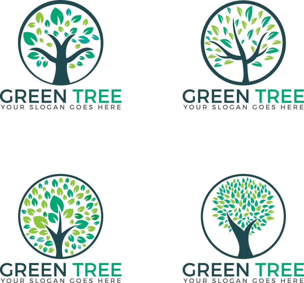 abstract groen bomen reeks logo vector ontwerpen.