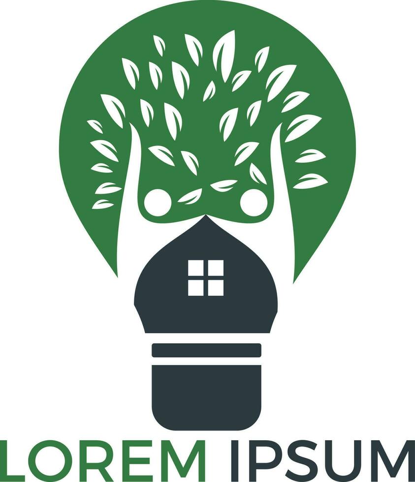 slim huis logo sjabloon. licht lamp met boom huis en mensen logo ontwerp. concept voor intellectueel huis, vlak of huisje. vector