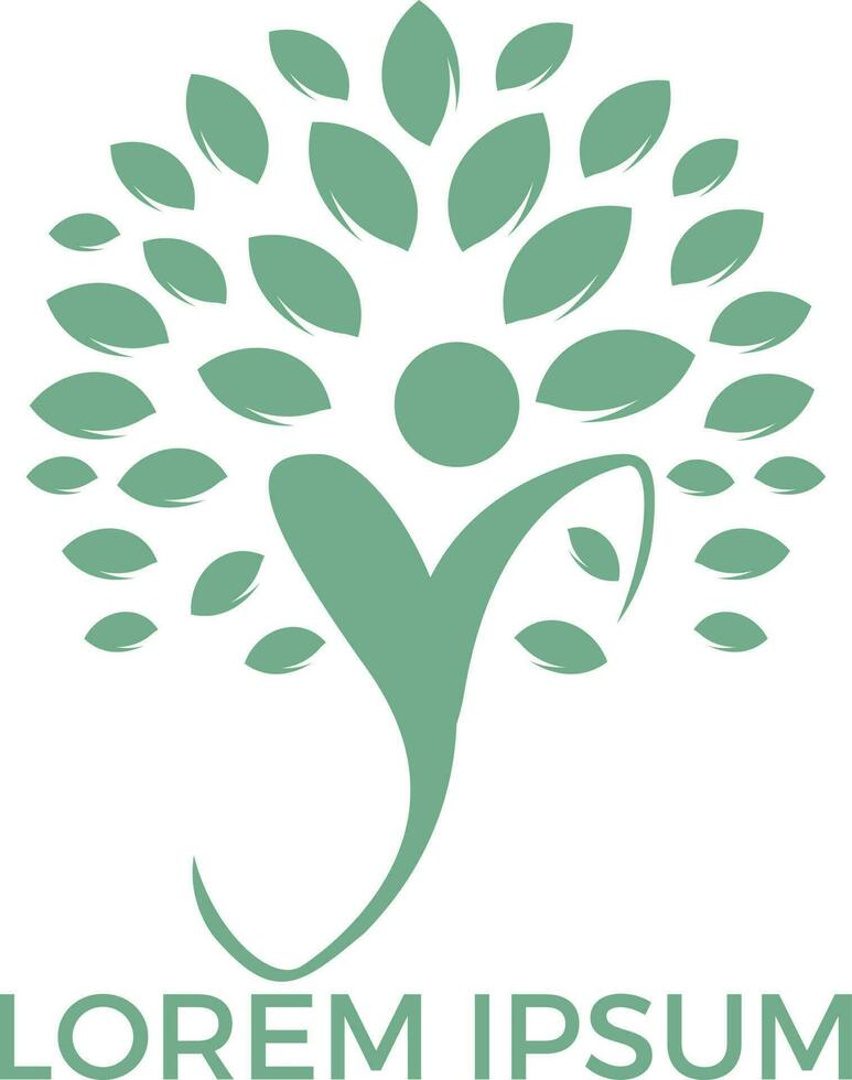 logo met abstract menselijk figuur en groen bladeren van boom. origineel embleem voor zelf ontwikkeling centrum of yoga klassen. natuurlijk en gezond leven. vector