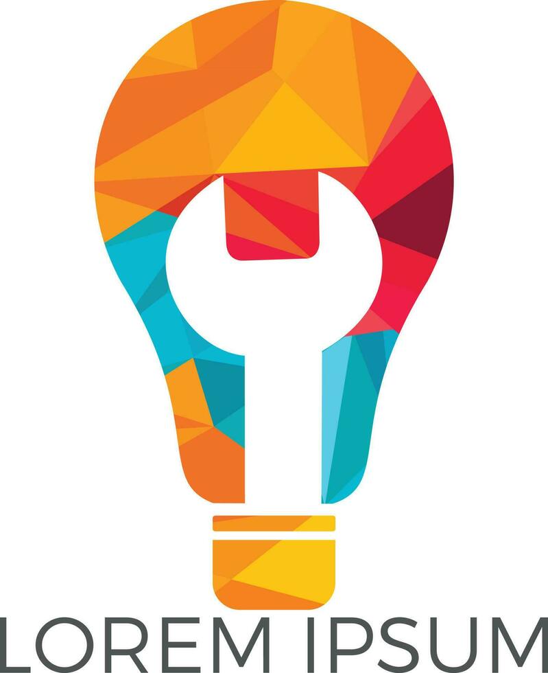 slim onderhoud logo. licht lamp en moersleutel icoon ontwerp sjabloon. vector