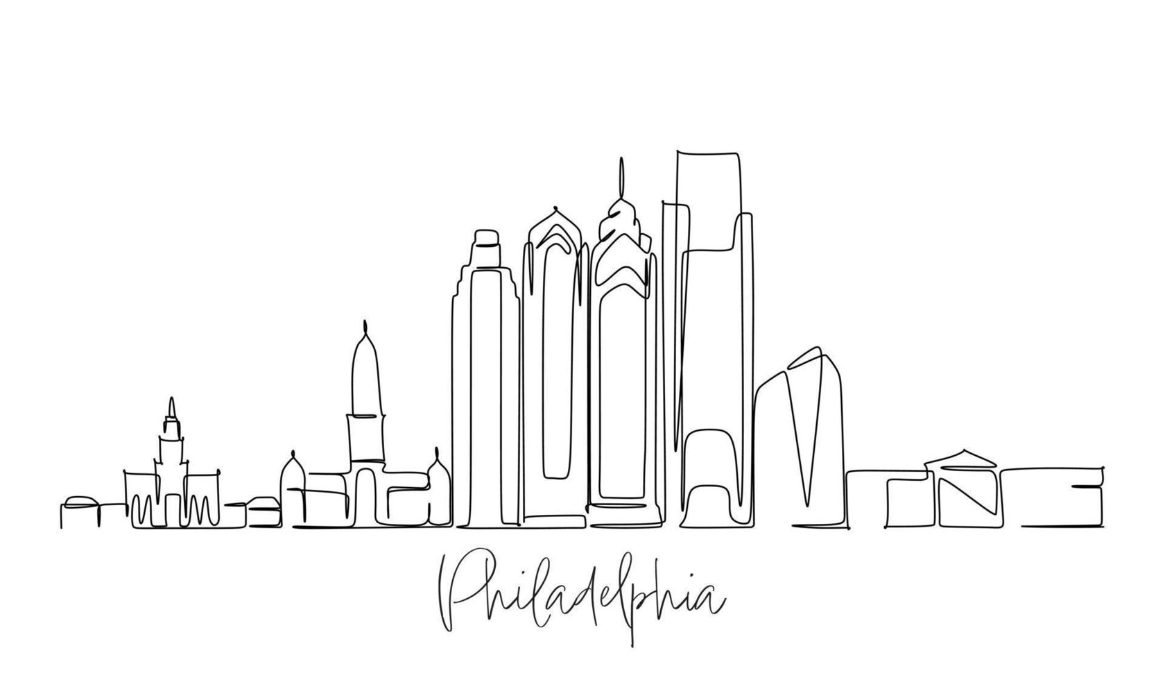 single lijn tekening van Philadelphia Verenigde Staten van Amerika horizon. stad- en gebouwen landschap model. het beste vakantie bestemming muur decor kunst. bewerkbare modieus ontwerp vector