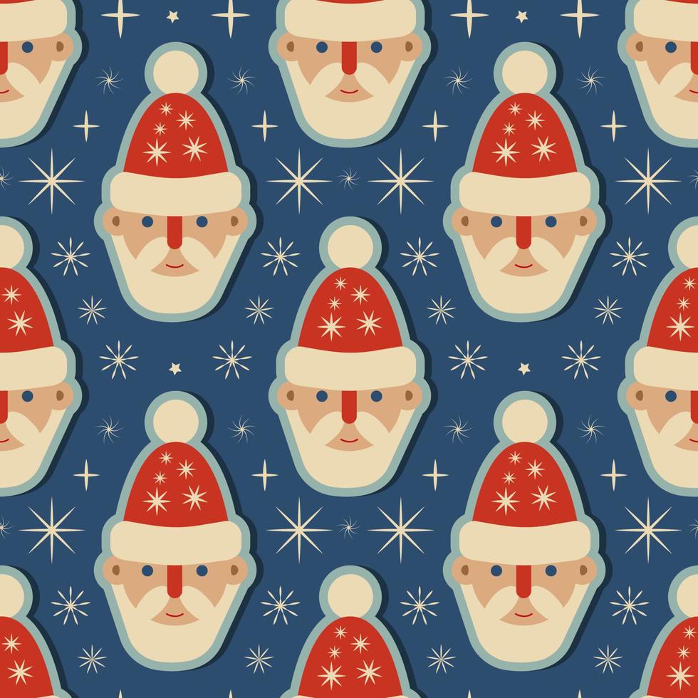 groef retro Kerstmis patroon met de kerstman claus hoofden. vector illustratie