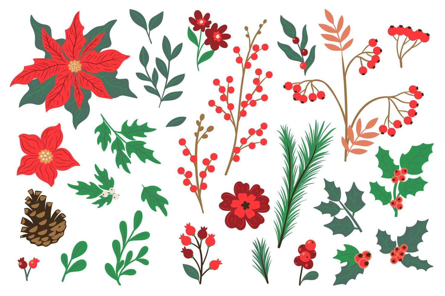winter verzameling van takken, bessen, bloemen geïsoleerd Aan wit achtergrond. vector grafiek.